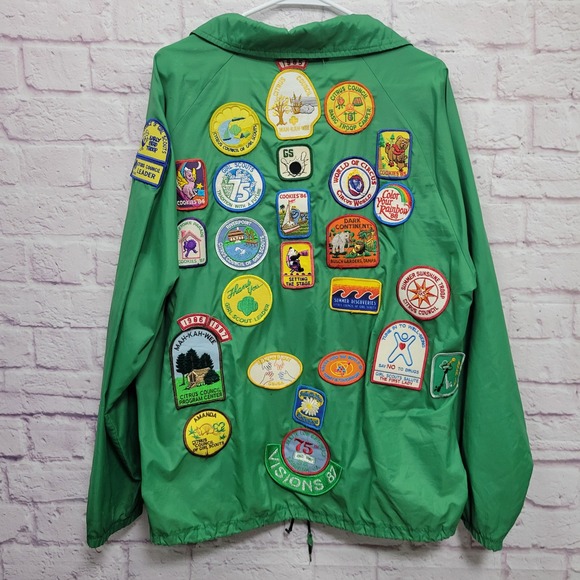 Vintage 80s Girl Scouts Leader Jacket with Patches Green Nylon Lightweight *READ - Picture 7 of 10